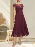 Plataz Illusion Scoop Tea-Length Lace Chiffon Mother of the Bride Dress With HZ1007