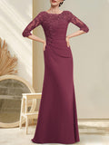 Plataz Scoop Floor-Length Chiffon Lace Mother of the Bride Dress With Beading Pleated HZ1007