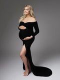 Plataz Side Split Mermaid Off Shoulder Bodycon Photoshoot Maternity Maxi Dress Maternity