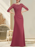 Plataz Scoop Floor-Length Chiffon Lace Mother of the Bride Dress With Beading Pleated HZ1007