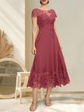 Plataz Illusion Scoop Tea-Length Lace Chiffon Mother of the Bride Dress With HZ1007