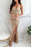 Plataz Sequins Slit V Neck Evening HZ1007