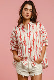 Plataz Bow Ribbon Woven Printed Button Down Shirt DJPT