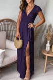 Plataz Solid Slit V Neck Evening Dress HZ1007