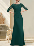 Plataz Scoop Floor-Length Chiffon Lace Mother of the Bride Dress With Beading Pleated HZ1007