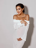 Plataz White Off Shoulder Backless Sheer Elegant Fashion Photoshoot Maternity Maxi Dress Maternity