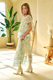 Plataz & Dani Spring Floral Border Print Ruffled Textured Top DJPT