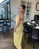 Plataz Mermaid Spaghetti Straps Floor Length Floral Yellow Evening Dress Prom Dresses SD2046 HZ0628