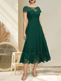 Plataz Illusion Scoop Tea-Length Lace Chiffon Mother of the Bride Dress With HZ1007
