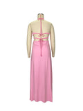 Plataz Pink V-neck Spaghetti Strap Halter Neck Backless Cami Slit Baby Shower Plus Size Maternity Maxi Dress Maternity