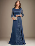 Plataz Scoop Floor-Length Lace Satin Mother Of the Bride Dress With HZ1007
