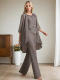 Plataz Jumpsuit/Pantsuit Scoop Floor-Length Chiffon Lace Mother of the Bride Dress With Beading HZ1007