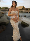 Plataz 2 Piece Lace Tube Tie Ruffle Elegant Fashion Bodycon Vacation Photoshoot Baby Shower Maternity Maxi Dress Maternity
