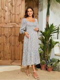Plataz Chiffon Floral Print Ruffle High Waist Boutique Holiday Sweet Maternity Maxi Dress Maternity
