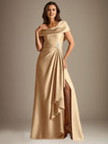 Plataz Scoop Floor-Length Stretch Satin Mother of the Bride Dress With Cascading HZ1007