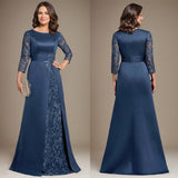 Plataz Scoop Floor-Length Lace Satin Mother Of the Bride Dress With HZ1007