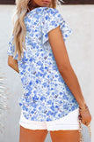 Plataz Sleeve Notched Floral Summer Blouse DJPT