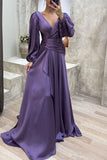 Plataz Formal Solid Fold V Neck Evening Dresses(3 HZ1007