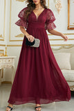 Plataz Elegant Solid Lace V Neck Evening Dress HZ1007