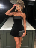 Plataz Splice Strapless Dress Women Sleeveless High Waist Slim Backless Mini Dresses Lady Party Elegant Evening Dress Femme HZ1007