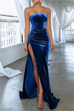 Plataz Casual Solid Backless Slit Strapless Evening Dress HZ1007