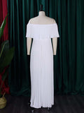 Plataz Pleated Solid Color Off-The-Shoulder Evening HZ1007