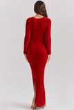 Plataz Sweetheart Neck Long Sleeve Velvet Bodycon Maxi Evening Dress - HZ1007