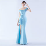 Plataz Satin Off Shoulder Long Evening Dress ¨C Elegant & HZ1007