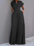 Plataz Sleeves Solid Color Split-Joint V-Neck Evening Dresses Maxi HZ1007