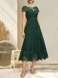 Plataz Illusion Scoop Tea-Length Lace Chiffon Mother of the Bride Dress With HZ1007