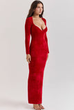 Plataz Sweetheart Neck Long Sleeve Velvet Bodycon Maxi Evening Dress - HZ1007