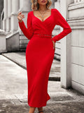 Plataz V Neck Waist Split Long Sleeve Evening Dress for HZ1007