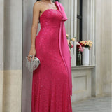 Plataz off Shoulder Dress Niche Irregular Asymmetric Single Shoulder Suspender Waist Slimming Sequined Elegant Evening HZ1007