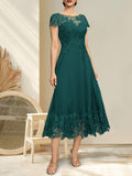Plataz Illusion Scoop Tea-Length Lace Chiffon Mother of the Bride Dress With HZ1007