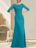 Plataz Scoop Floor-Length Chiffon Lace Mother of the Bride Dress With Beading Pleated HZ1007