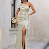 Plataz Women Clothing Sequined One Shoulder Dress Waist Slimming Shoulder Sleeveless Party Cocktail Evening HZ1007