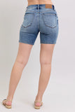 Plataz Blue Button Fly Mid Length Denim Shorts W/ Destroy DJPT