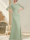 Plataz Scoop Floor-Length Chiffon Lace Mother of the Bride Dress With Beading Pleated HZ1007