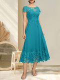 Plataz Illusion Scoop Tea-Length Lace Chiffon Mother of the Bride Dress With HZ1007