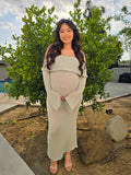 Plataz Green Knit Off Shoulder Flare Sleeve Bodycon Elegant Going Out Maternity Photoshoot Maxi Sweater Dress Maternity