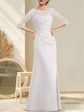 Plataz Scoop Floor-Length Chiffon Lace Mother of the Bride Dress With Beading Pleated HZ1007