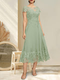 Plataz Illusion Scoop Tea-Length Lace Chiffon Mother of the Bride Dress With HZ1007