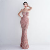 Plataz Sequin Suspender Party Sequined Dress Long Banquet Slim Fit Evening Dress HZ1007