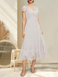 Plataz Illusion Scoop Tea-Length Lace Chiffon Mother of the Bride Dress With HZ1007