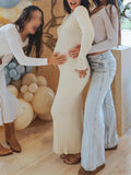 Plataz Knit Solid Color Elegant Photoshoot Baby Shower Maternity Maxi Sweater Dress Maternity