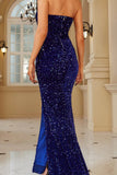 Plataz Solid Sequins Slit Strapless Evening Dress HZ1007