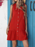 Plataz Size Sleeveless Button-Front V-Neck Casual Mini Dress DJPT