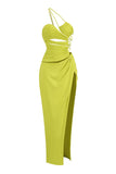 Plataz Strappy One Shoulder Ruched Cutout Backless Split Maxi Evening HZ1007