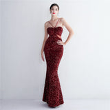 Plataz Sequin Suspender Party Sequined Dress Long Banquet Slim Fit Evening Dress HZ1007