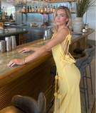 Plataz Mermaid Spaghetti Straps Floor Length Floral Yellow Evening Dress Prom Dresses SD2046 HZ0628